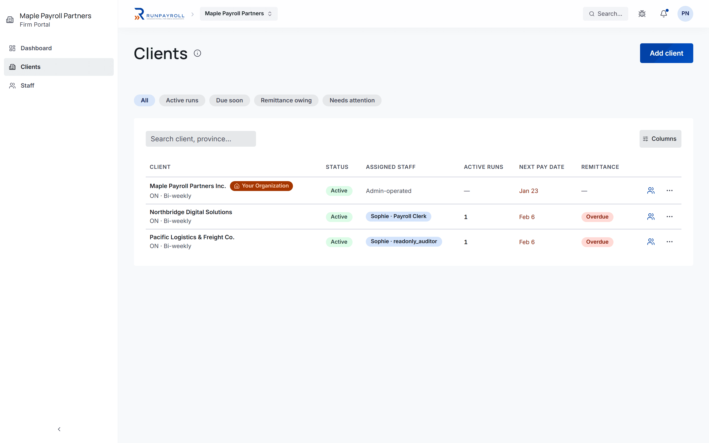 RunPayroll firm client portfolio